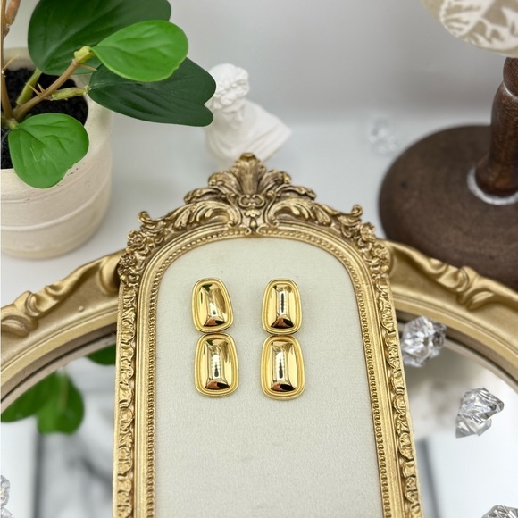 Bold Sculptural Gold Drop Earrings – Stainless Steel, PVD Real Gold Plated - Picture 10 of 12